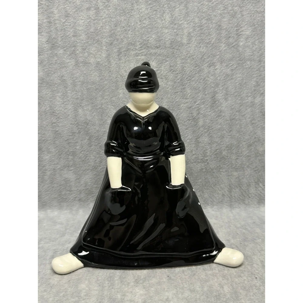 Vintage Dept 56 Peasant Girl Woman Ceramic Planter Black White Figurine